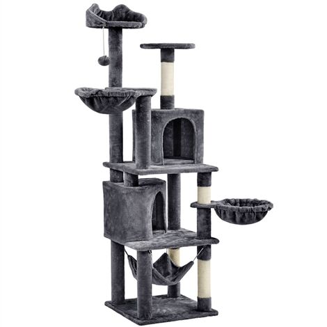 Yaheetech Albero Tiragraffi per Gatti in Truciolato e Corda in Sisal con Condomini Posatoi e Ceste per Relax e Pisolini Multilivello Altezza 174,5 cm Scuro Grigio