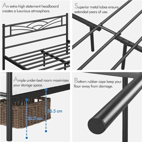 Yaheetech Struttura Letto in Ferro con Spazio Aggiuntivo per Camera da Letto Ospiti Soggiorno Matrimoniale 140 x 200 cm Nero