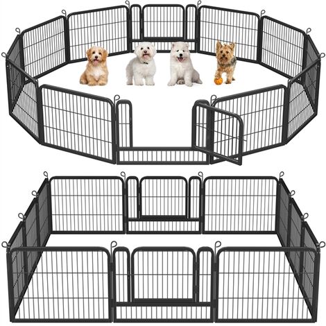 Yaheetech Recinto per Cani Conigli Cuccioli 12 pz 80 x 60 cm da Interno Esterno Giardino Recinzione Animali Domestici Rete Nero