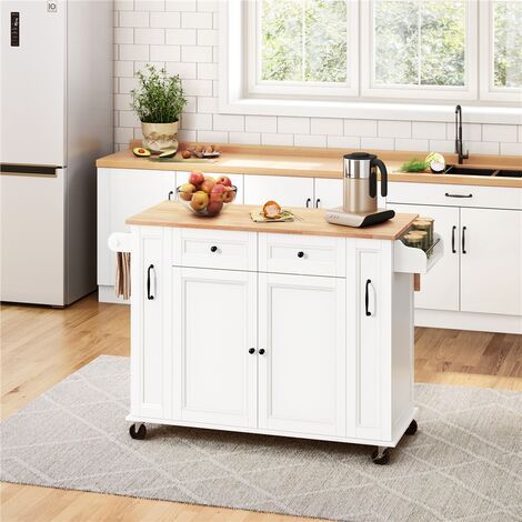 Yaheetech Credenza/Carrello Cucina Bianca Moderna con 4 Cassetti Ruote e  Armadietto a 2 Ante con