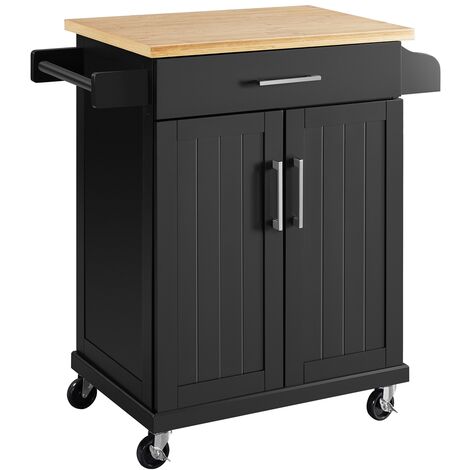 Yaheetech Carrello da Cucina con Ruote Carrello di Servizio con Cassetto Carrellino Portaoggetti Multiuso Salvaspazio a 2 Ante Stile Moderno Porta Microonde Nero