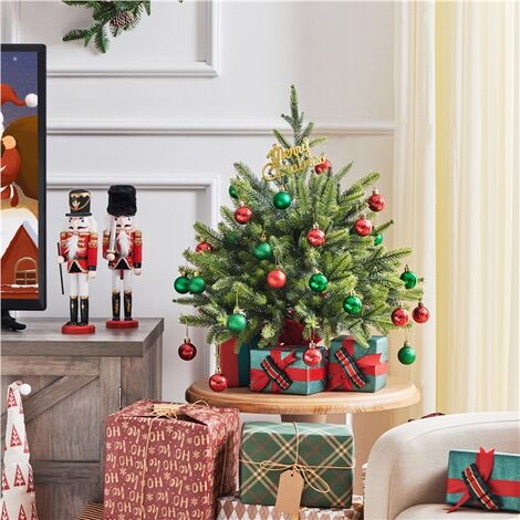 Mini Albero Di Natale Artificiale Da Tavolo 60 Cm Con Decorazioni (Luci, Palline E Stella) - Perfetto Per Scrivania, Soggiorno O Ufficio