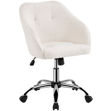 Yaheetech Sedia da Ufficio Scrivania Ergonomica in Velluto Imbottita Girevole a Rotelle Reclinabile Altezza Regolabile Portata 136 kg Avorio