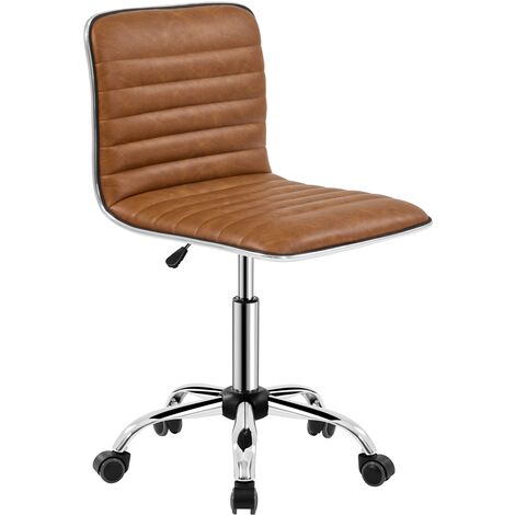 Yaheetech Sedia Ufficio da Scrivania a Rotelle Girevole Sedia Ergonomica Imbottita Moderna da Camera da Letto Studio in Ecopelle Acciaio Altezza Regolabile Marrone
