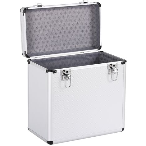 Yaheetech Valigetta Porta LP con Capacità 50 Dischi Valigia Custodia per Vinili Trucchi Gadget 35 x 20 x 36 cm Argento