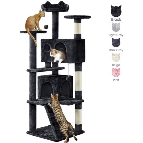 Yaheetech Albero Tiragraffi per Gatti in Sisal e Truciolato 49 cm × 49 cm × 158 cm Torre con Posatoio Condominio Gioco Nera
