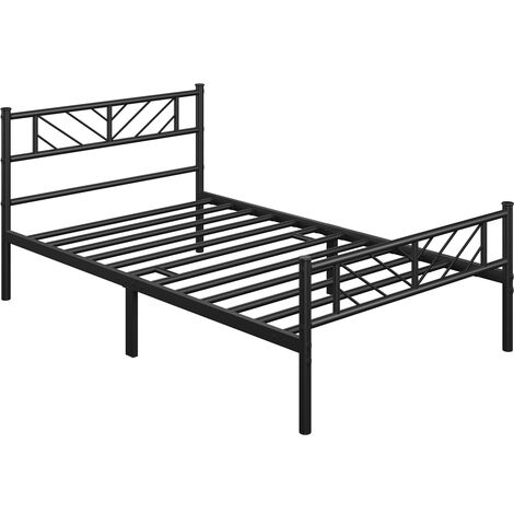 Yaheetech Struttura Letto in Ferro Metallo Testiera Industriale Camera da Letto Ospiti Soggiorno Semplice Moderno Nero 90 x 200 cm