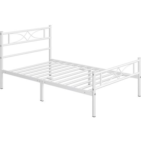 Yaheetech Struttura Letto in Metallo 36 cm Battuto a Doghe Testiera Snella in Ferro Moderno Bianco 90 x 200 cm (1/5)