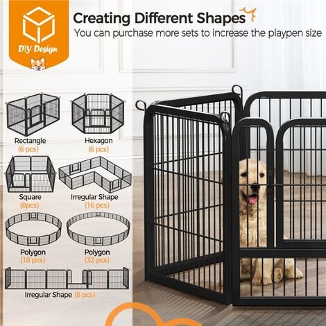 Yaheetech Recinto per Cani Grande da Interno Esterno Giardino Conigli  Cuccioli Recinzione Animali Domestici Rete 6 pz 80 x 80 cm Nero :  : Prodotti per animali domestici