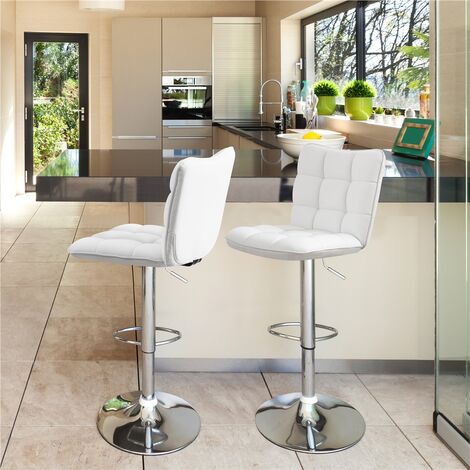 Yaheetech 2 Sgabelli Bar Alti Cucina Moderni Design in Similpelle con Schienale Girevole 360° Altezza Regolabile Set Sgabelli Penisola Bianchi