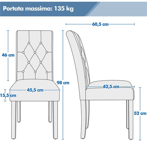 Yaheetech Set 6 Sedie Sala da Pranzo Sedia Imbottita da Cucina con Alto  Schienale Moderne in Tessuto e Legno Beige