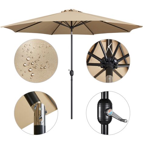 Safavieh PAT8211C Ombrellone Da Esterno Con Doppia Manovella E Base A Croce – Strisce Blu Navy E Bianche, 175x154 Cm, Protezione UV, Ideale Per Patio E Giardino