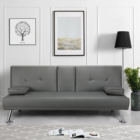 Yaheetech Divano Letto con 2 Cuscini Mobile Divano Convertibile in Letto 167 × 81,5 × 75 cm da Soggiorno Grigio/Pelle