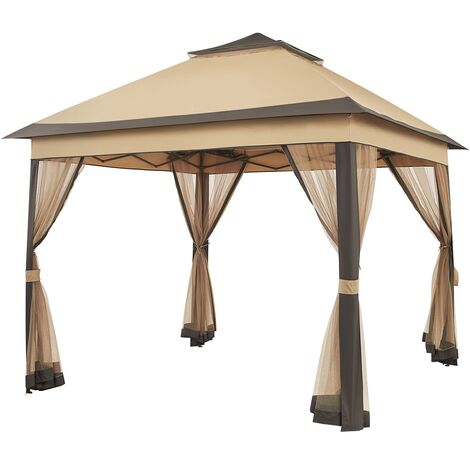 Yaheetech Gazebo da Giardino/Cerimonia 330 x 330 x 271-291 cm per Campeggio/Stand/Piscina Telo Impermeabile in Metallo Struttura Tubolare Kaki