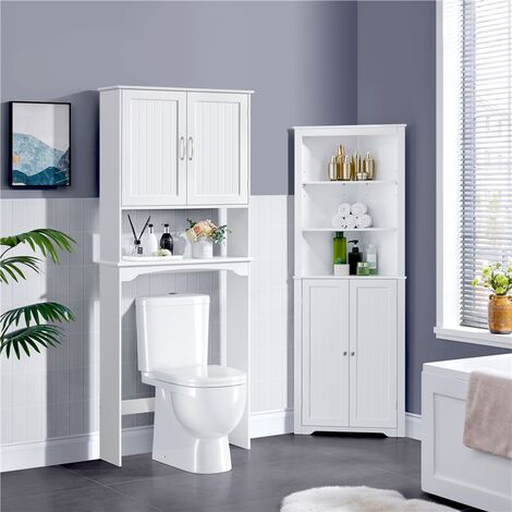Yaheetech Mobile da Bagno Armadietto a Colonna Alto d'Angolo 163 x 60 x 43 cm Mobiletto Cucina Autoportante con 3 Ripiani Aperti in Legno Armadio Triangolo Moderno Multiuso da Terra Bianco