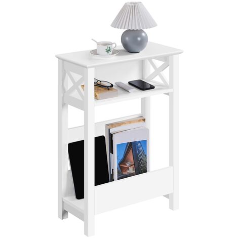 Yaheetech Tavolino Lato Bianco Tavolino da Salotto Moderno con Scomparto Aperto e Cestino Mobile da Divano Portaoggetti Mobiletto per Soggiorno 50 x 25 x 70 cm