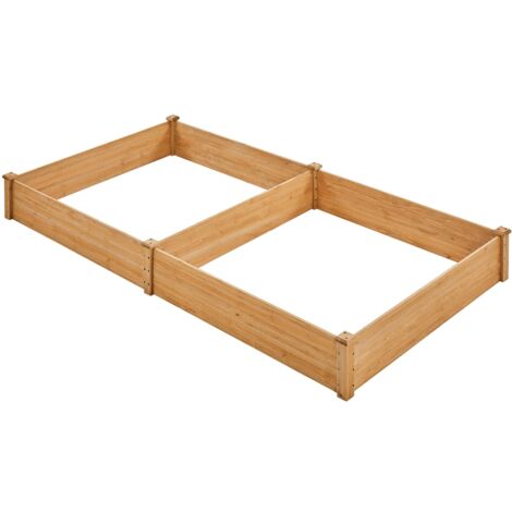 Yaheetech Letto Rialzato da Giardino in Legno con Griglia Centrale Fioriera per Coltivazione Marrone Chiaro 234,5 cm × 120,5 cm × 25,2 cm