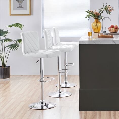 Yaheetech Set 2 Sgabelli Bar Alti Cucina Moderni Design Altezza Regolabile in Similpelle con Schienale Poggiapiedi Girevole 360° da Penisola Bianchi
