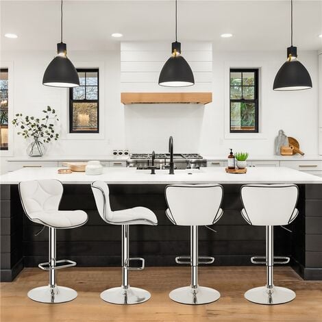 Yaheetech Set 2 Sgabelli Bar Alti Cucina Moderni Design Altezza Regolabile in Similpelle con Schienale a Conchiglia Poggiapiedi Girevole 360° da Penisola Bianchi