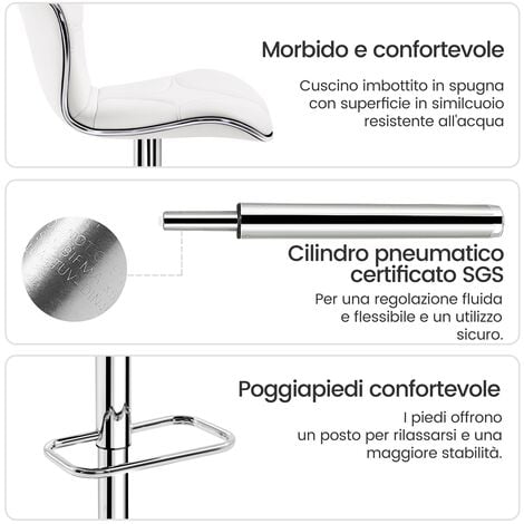 Yaheetech Set 2 Sgabelli Bar Alti Cucina Moderni Design Altezza Regolabile in Similpelle con Schienale a Conchiglia Poggiapiedi Girevole 360° da Penisola Bianchi
