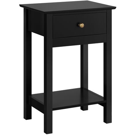 Yaheetech Set 2 Tavolini Lati Comodini da Camera da Letto Moderni 40 x 30 x 61 cm con Cassetto in Legno e MDF Tavolini D'Appoggio Laterale da Divano Salotto Nero