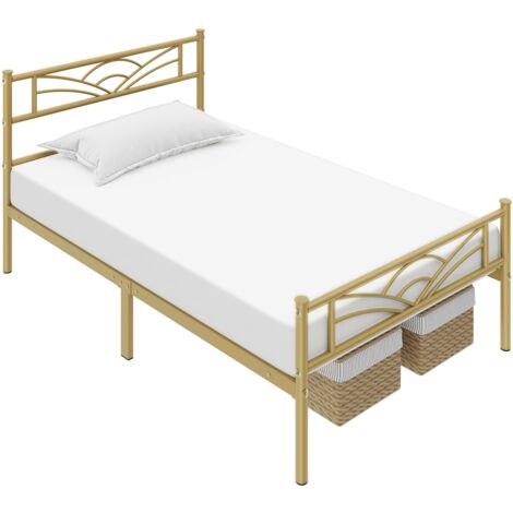 Yaheetech Struttura Letto in Ferro con Spazio Aggiuntivo per Camera da Letto Ospiti Soggiorno Singolo 90 x 190 cm Oro