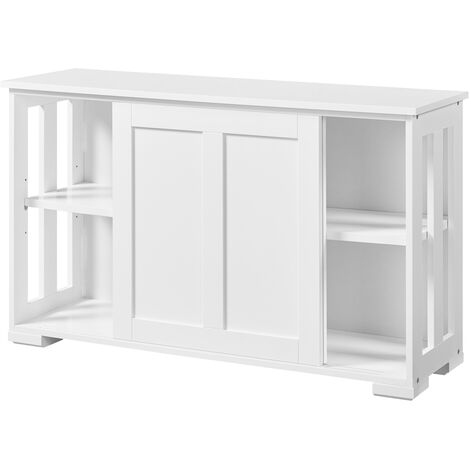 Yaheetech Credenza Buffet da Soggiorno Cucina Mobiletto Mobile TV Armadietto con 2 Ante Scorrevoli Moderno da Salotto Studio Ripiano Regolabile Bianco