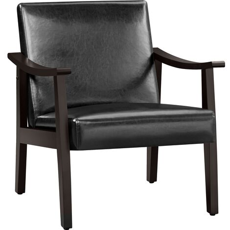 Yaheetech Poltrona Lounge in Ecopelle Imbottita con Schienale Braccioli Ergonomica da Salotto Nero