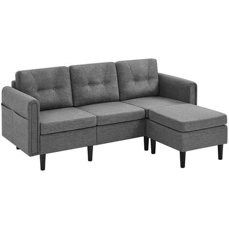 Yaheetech Divano ad Angolo 3 Posti Divano Angolare in Tessuto 189 × 136 × 80 cm Chaise Longue a Forma di L con Poggiapiedi Rimovibile per Salotto Soggiorno Divano a Sinistra/Destra Grigio Chiaro