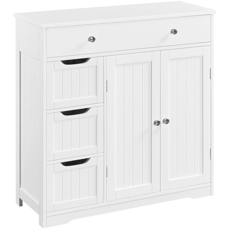 Yaheetech Armadietto da Bagno in MDF con Cassetti e Ripiani Regolabili 81 cm × 30 cm × 81,5 cm Mobiletto Indipendente da Terra Mobile Portaoggetti per Soggiorno/Sala da Pranzo Bianco