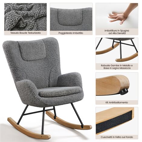 Yaheetech Sedia A Dondolo Relax Poltroncina Imbottita Poltrona Casa Rivestimento In Tessuto 70 × 82,5 × 95,5 Cm Base Dondonlante Legno Per Soggiorno/Camera Da Letto 70 × 82,5 × 95,5 Cm Beige - 6
