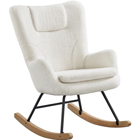 Yaheetech Sedia a Dondolo Relax Poltroncina Imbottita Poltrona Casa Rivestimento in Tessuto 70 × 82,5 × 95,5 cm Base Dondonlante Legno per Soggiorno/Camera da Letto 70 × 82,5 × 95,5 cm Bianco (1/5)