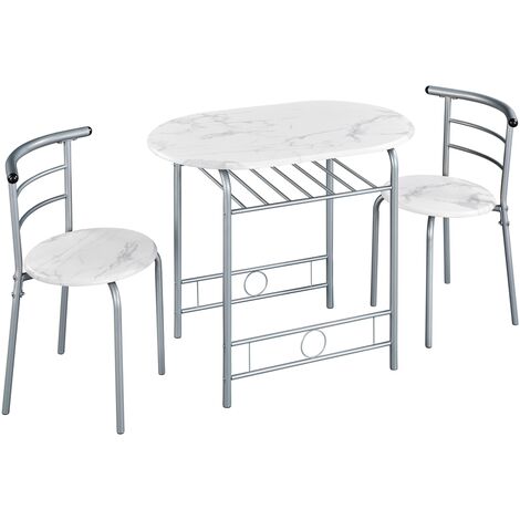 Yaheetech Set Tavolo e 2 Sedie Sala da Pranzo Cucina Mobili da Bar in Legno e Metallo Sedia Portata 136 kg Bianco