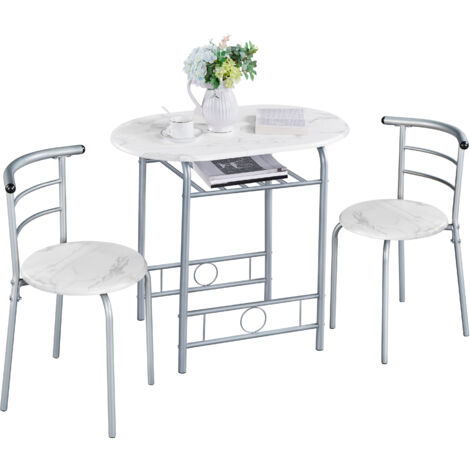 Yaheetech Set Tavolo e 2 Sedie Sala da Pranzo Cucina Salvaspazio Moderno Set Mobili da Balcone Bar per 2 Persone in Legno e Metallo Sedia Portata 136 kg Bianco