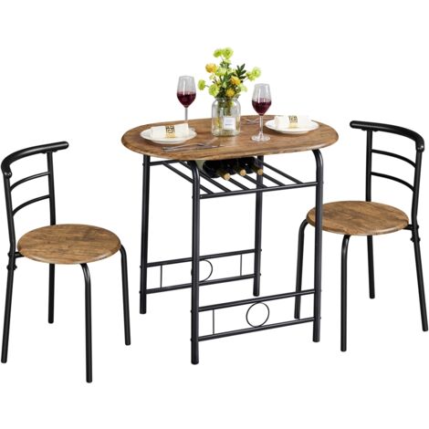 Yaheetech Set Tavolo e 2 Sedie Sala da Pranzo Cucina Salvaspazio Moderno Set Mobili da Balcone Bar per 2 Persone in Legno e Metallo Sedia Portata 136 kg Marrone Retro