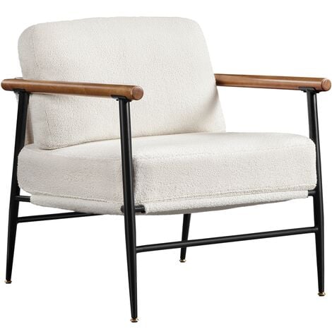 Yaheetech Poltrona da Salotto in Boucle Poltrocina Imbottita Struttura in Metallo Sedia con Braccioli Lineari Cuscino Allentato per Soggiorno Camera da Letto Lettera 69,5 × 76 × 82 cm Avorio