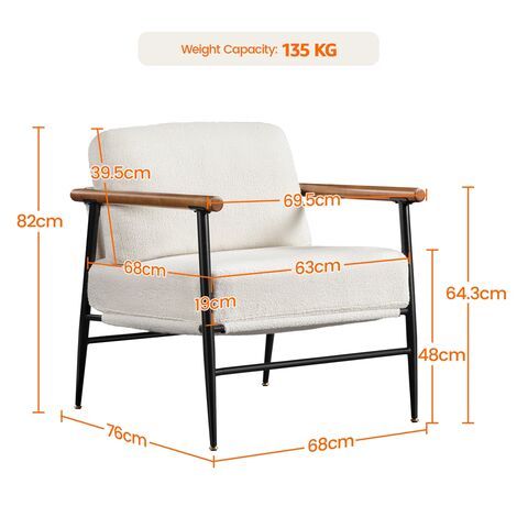 Yaheetech Poltrona da Salotto in Boucle Poltrocina Imbottita Struttura in Metallo Sedia con Braccioli Lineari Cuscino Allentato per Soggiorno Camera da Letto Lettera 69,5 × 76 × 82 cm Avorio