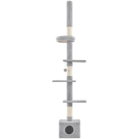 Yaheetech Albero Tiragraffi per Gatti a Soffitto con Altezza Regolabile da 226 cm a 265,5 cm Multilivello Condominio Giocattolo Grigio Chiaro