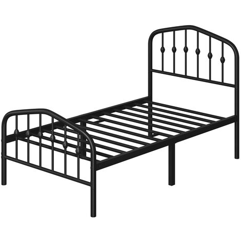 Yaheetech Struttura Letto Moderno in Metallo con Testiera Rete a Doghe per Camera 90 × 190 cm Nero