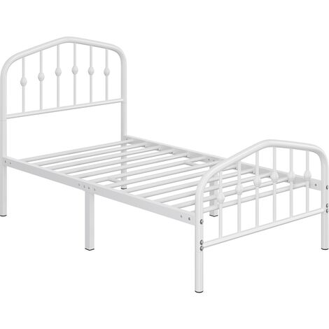 Yaheetech Struttura Letto Moderno in Metallo con Testiera Rete a Doghe per Camera 90 × 190 cm Bianco
