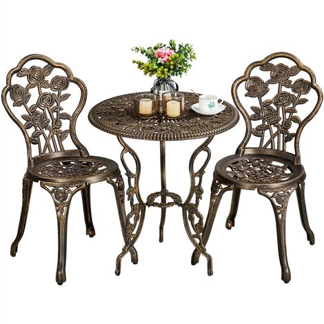 Yaheetech Set di 2 Sedie e 1 Tavolo da Giardino 3 Pezzi Mobili Vintage da Balcone in Lega di Alluminio Bronzo