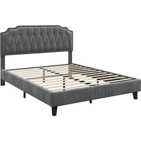 Yaheetech Letto con Testiera Imbottita 31 cm Altezza Regolabile 160 x 200 cm Telaio con Rete a Doghe in Legno e Metallo Grigio Scuro