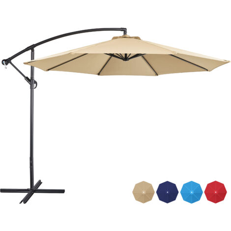 Yaheetech Ombrellone da Giardino Ø300 cm Grande con Base a Croce Parasole da Esterno Ottagonale a Banana Decentrato a Sbalzo Tondo Tenda Ombrelloni Impermeabile per Patio Balcone Spiaggia Ecrù