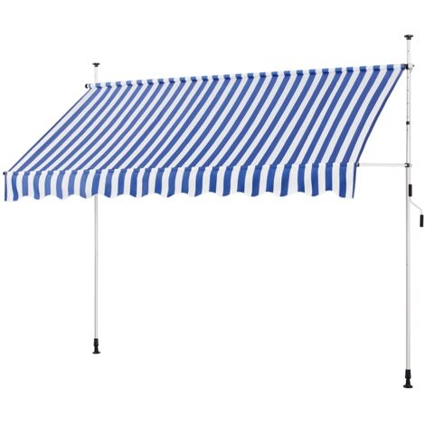Yaheetech Tenda da Sole Parasole per Balcone Veranda a Manovella Telo Retrattile Resistente ai Raggi UV Altezza Regolabile Senza Forare 300 x 120 cm/Blu/Bianco