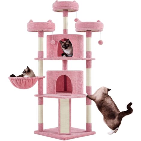 Yaheetech Tiragraffi Albero per Gatti Adulti Alto 174cm Gattini in Corda Sisal Graffiatoio con 3 Palle 174cm Rosa