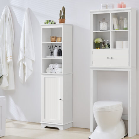 Yaheetech Armadietto da Bagno Indipendente Mobiletto da Terra Portaoggetti Mobile da Bagno Alto con Armadietto e Ripiani Regolabili Bianco 45 x 30 x 153 cm