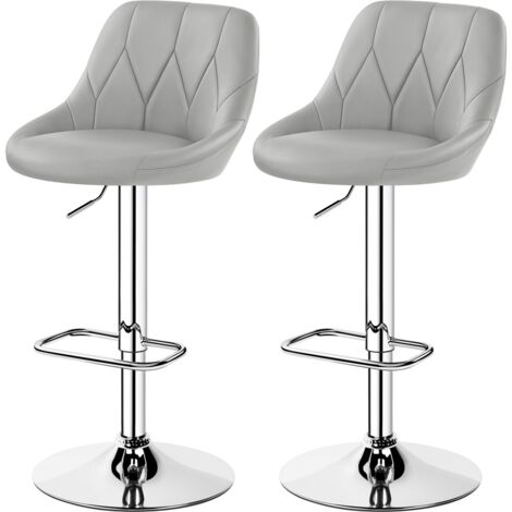 Yaheetech Set 2 Sgabelli Bar Alti Bianchi Altezza Regolabile Cucina Design Moderni con Schienale Girevole Imbottiti in Finta Pelle Poggiapiedi Metallo Grigio Chiaro