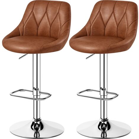 Yaheetech Set 2 Sgabelli Bar Alti Bianchi Altezza Regolabile Cucina Design Moderni con Schienale Girevole Imbottiti in Finta Pelle Poggiapiedi Metallo Marrone Retro