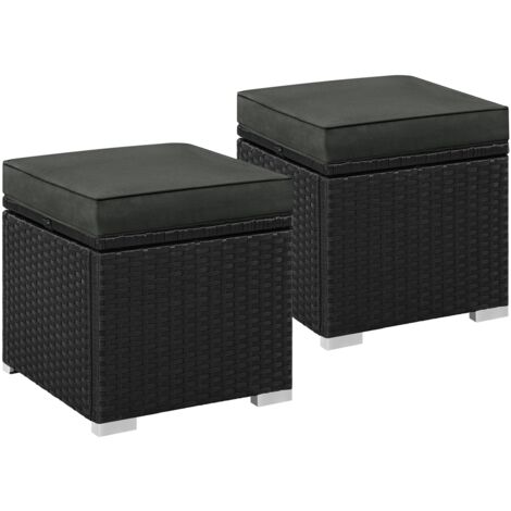 Yaheetech Ottomano Set di 2 Sgabelli Poggiapiedi da Giardino con Cuscino e Contenitore Intreccio in Rattan Cubo Panca con Coperchio Rimovibile Resistente 39 X 39 X 41 cm Nero/Grigio
