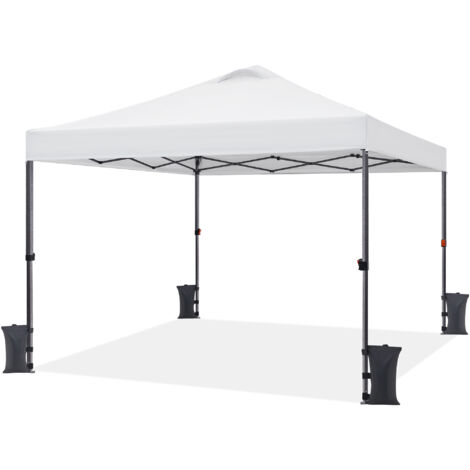 Yaheetech Gazebo Pieghevole da Giardino Esterno Resistente 3x3 m Gazebo Telescopico con Sacca di Trasporto in Ferro e Tessuto Oxford per Mercato Fiera Manifestazioni Sagra Campeggio Spiaggia Bianco